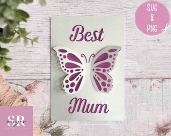 SVG: Carte 3D papillon maman. Anniversaire. Carte de fête des mères. Carte pop-up. Carte papillon. Pop up papillon svg. SVG/PNG.