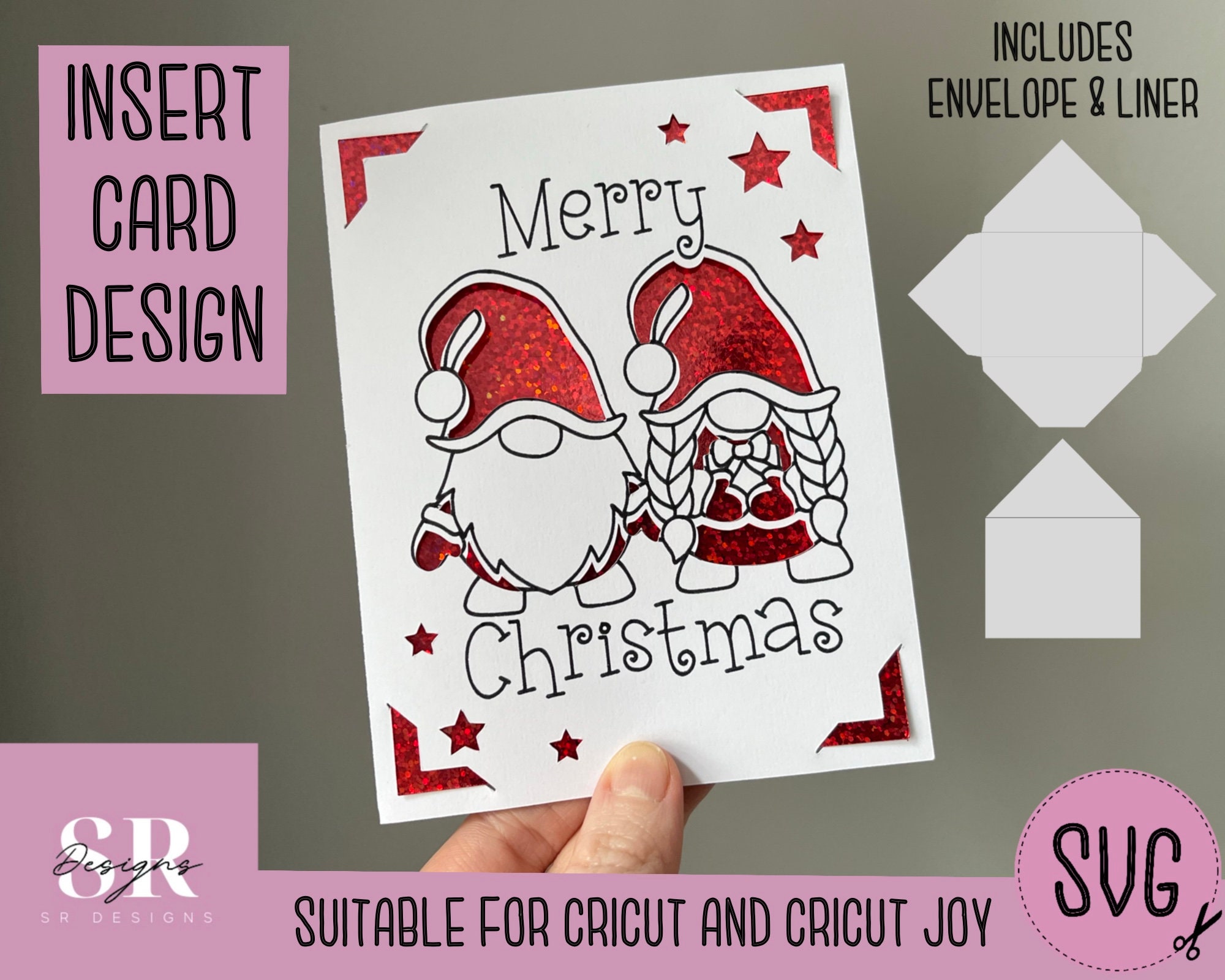 SVG: Christmas Insert Card. Cricut Joy Friendly. Draw and Cut Card Design.  Envelope Template Included. Cricut Joy Christmas Card SVG 