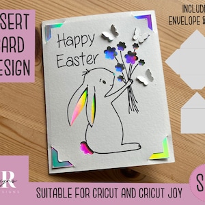 SVG: cartão de inserção de Páscoa. Cricut Joy amigável. Desenhe e corte o design do cartão. Modelo de envelope incluído. Cartão de Páscoa Cricut Joy SVG