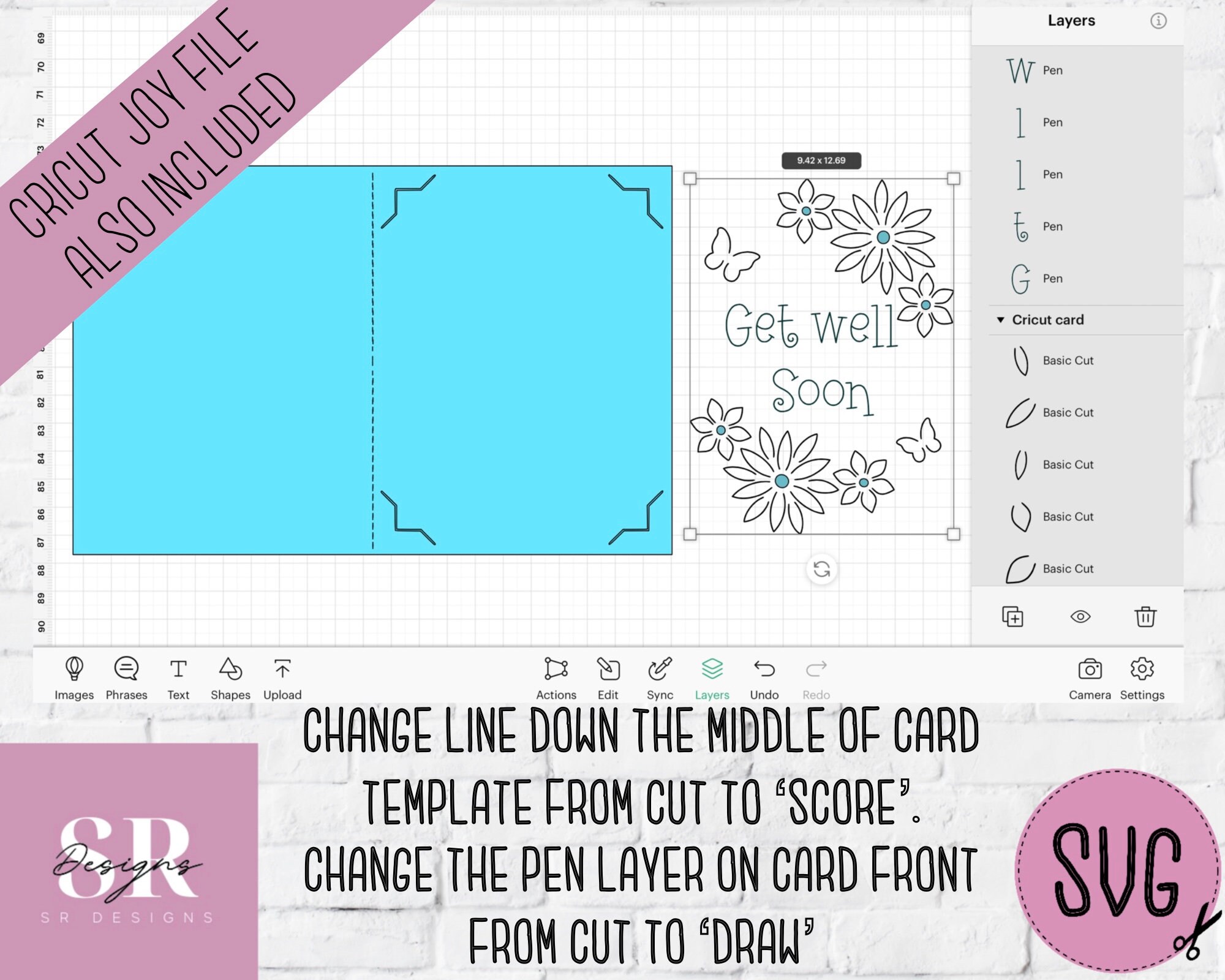 SVG: Get Well Insert Card. Cricut Joy Friendly. Draw and Cut Card ...
