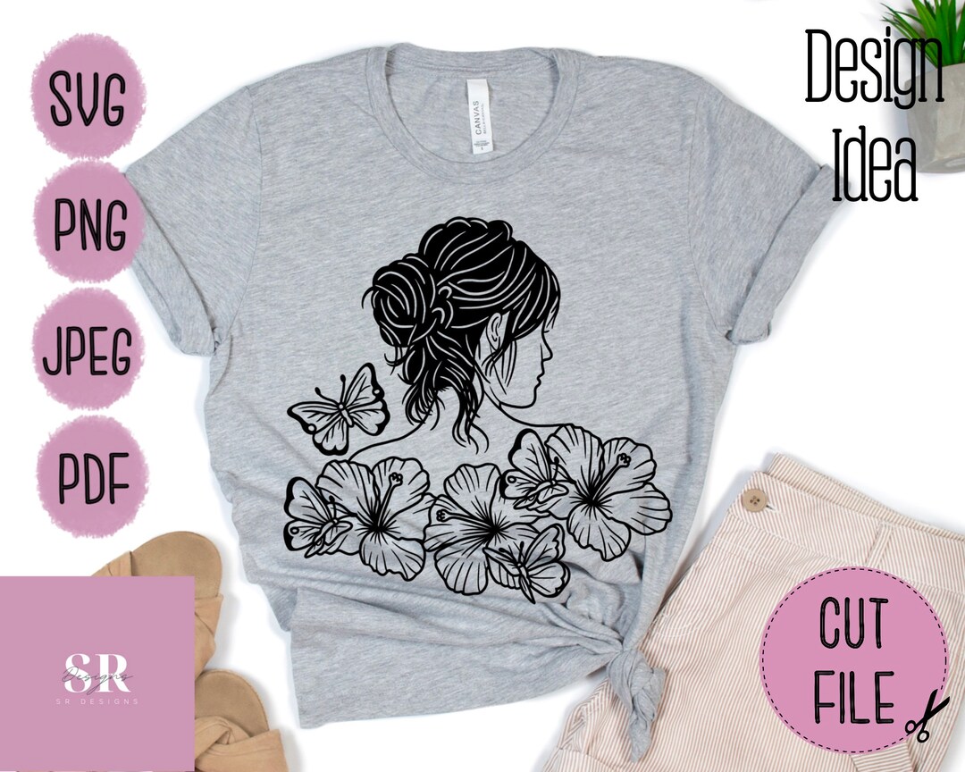 Floral Woman SVG. Woman Cut File. Woman Sillouhette SVG. Messy Bun SVG ...