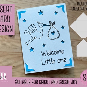 SVG: Neue Baby-Einlagekarte. Cricut Joy freundlich. Gezeichnetes und geschnittenes Kartendesign. Umschlagschablone inklusive. Cricut Joy neue Babykarte SVG