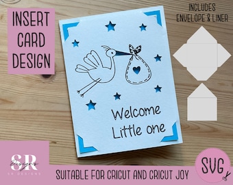 SVG: New baby insert card. Cricut Joy friendly. Draw and cut card design. Envelope template included. Cricut Joy new baby card SVG