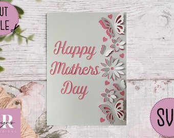 SVG: Tarjeta 3D/'pop up' del Día de la Madre. Feliz día de la madre. Día de la Madre 3D svg. Tarjeta emergente. Flores emergentes. Mariposa 3D.