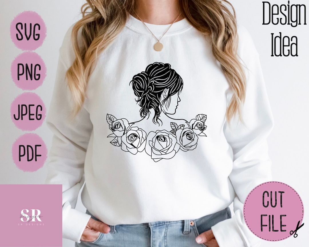 Woman SVG. Woman Cut File. Woman Sillouhette SVG. Messy Bun SVG. Floral ...