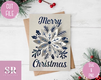 SVG: 3D/ &#39;Pop up&#39; Weihnachtskarte. Weihnachtliche Blumenkarte. Frohe Weihnachten. Pop up Karte. Pop up svg. SVG/PNG.