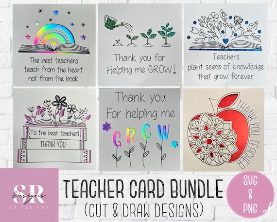 SVG: Teacher card bundle. Digital download. Paper cutting. Thank you teacher card svg. Teacher appreciation. Cut and draw card SVG.