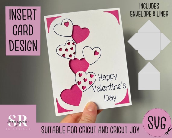 SVG: Valentine’s Day insert card. Cricut Joy friendly. Draw and cut card design. Envelope template included. Cricut Joy valentines card SVG