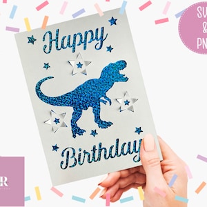 SVG: 3D / 'pop-up' Dinosaur Birthday card. Carnet de dinosaurio. Feliz cumpleaños. Tarjeta emergente. Emergente svg. SVG/PNG.