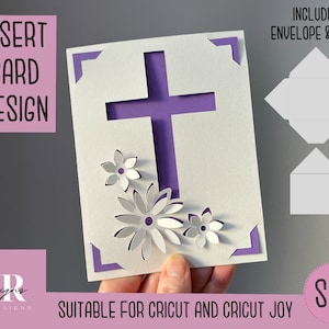 SVG: 3D-kaart met kruissteek. Cricut Joy-vriendelijk. Teken en snij een kaartontwerp. Envelopsjabloon inbegrepen. Cricut Joy paaskaart SVG