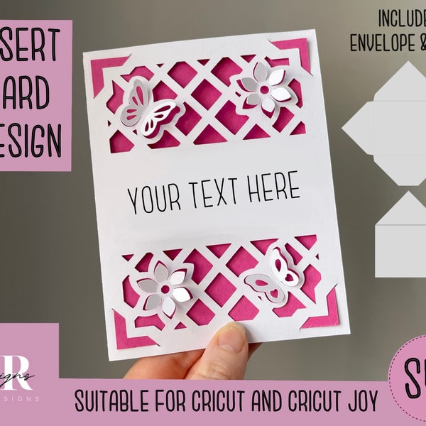 SVG: 3D Floral card blank insert card. Cricut Joy friendly. Draw and cut card design. Envelope template included. Cricut Joy card Blank SVG