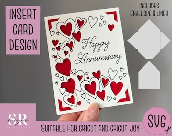 SVG: Anniversary insert card. Cricut Joy friendly. Draw and cut card design. Envelope template included. Cricut Joy Anniversary card SVG
