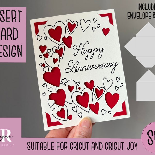 SVG: Anniversary insert card. Cricut Joy friendly. Draw and cut card design. Envelope template included. Cricut Joy Anniversary card SVG