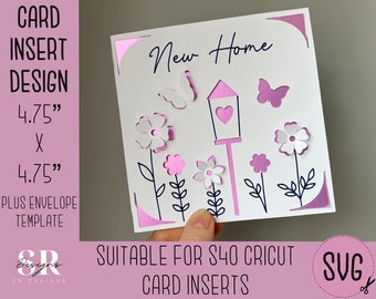 SVG: Novo cartão de inserção inicial. Cartão de inserção Cricut S40. Novo cartão inicial svg. Cartão quadrado. Novo modelo de cartão residencial e envelope.