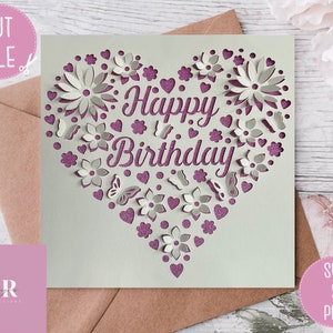 SVG: 3D / 'pop-up' verjaardagskaart digitale download. Gefeliciteerd. Pop-up kaart. Pop-up bloemen. 3D vlinder. SVG/PNG