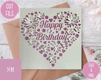 SVG: 3D/ ‘pop up’ Birthday card digital download. Happy birthday. Pop up card. Pop up flowers. 3D butterfly. SVG/PNG