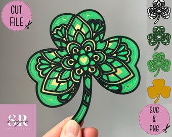 SVG: Layered Shamrock mandala. Digital download. Paper cutting. Card making. Shamrock svg. Layered Shamrock. St Patrick’s day svg.