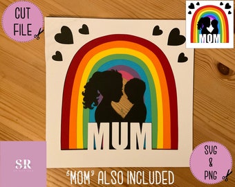 SVG: 3D Mum/Mom rainbow shadow box. 3d Mother’s Day svg. Mother’s Day shadowbox svg. Boy mum svg. Mom shadow box cut file. 3d mum svg.