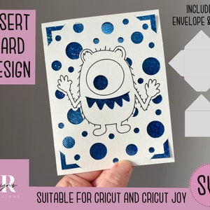 SVG: Carte d’insertion de monstre. Cricut Joy amical. Carte garçons svg. Modèle d’enveloppe inclus. carte monstre svg. Carte d’anniversaire Cricut Joy. SVG