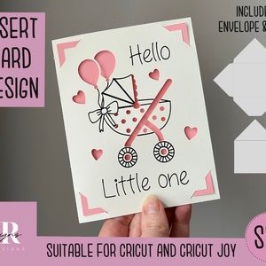 SVG: Nuova scheda di inserimento del bambino. Cricut Joy amichevole. Disegna e taglia il design delle carte. Modello di busta incluso. Cricut Joy nuova carta per bambini SVG