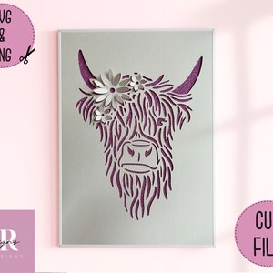 SVG: vaca de las Highlands en 3D que aparece en la pantalla. Archivo de corte de tarjeta de vaca de las Highlands. Vaca de las Highlands que aparece en la pantalla. Vaca de las Highlands en formato svg. Vaca de las Highlands en 3D.