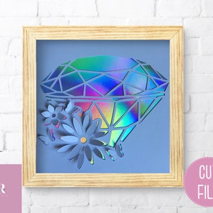 SVG: 3D Diamant. Papierschnitt. Diamantschliff-Datei. Diamant SVG. Diamant Kartenschablone. Pop up Svg. Pop up Blumen. 3D SVG. SVG. Png.