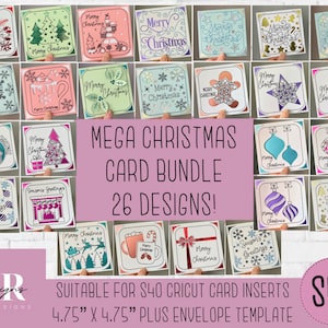 SVG: Mega Weihnachtseinlage Kartenpaket. 26 Designs. Cricut S40 Einlegekarte. Weihnachtskarte svg. Weihnachtskartenschablone und Umschlag.