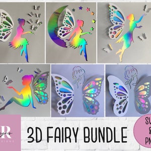 SVG: 3D Fairy bundle. Digital download. Paper cutting. Fairy cut file. Butterfly pop ups. Pop up SVG. 3D SVG.