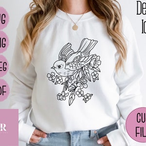 Floraler Vogel SVG. Vogel geschnitten Datei. Rotkehlchen SVG. Vinyl schneiden. Vogel T-Shirt Druck. Blumen svg. Datei mit floralem Vogel.