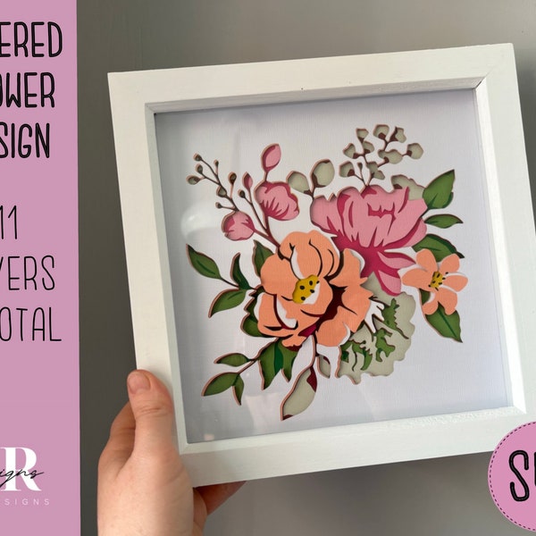 SVG: Layered English rose shadow box. Digital download. Paper cutting. Layered card craft. English country rose svg. Floral shadow box svg.