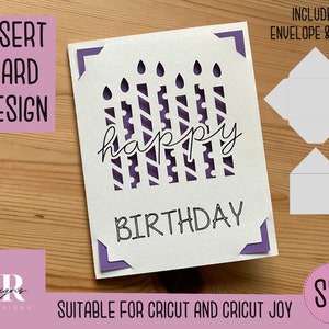 SVG: Verjaardagskaart. Cricut Vreugde vriendelijk. Teken en knip kaartontwerp. Envelop sjabloon inbegrepen. Cricut Joy Verjaardagskaart SVG