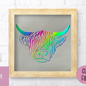 SVG: Highland cow. Highland cow card cut file. Highland cow svg. Vinyl highland cow. image 6