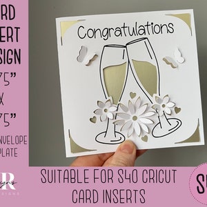 SVG: 3D Congratulations insert card. Cricut S40 insert card. wedding day card svg. engagement card. Wedding card template and envelope.