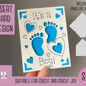 SVG: Het is een Boy insert kaart. Cricut Vreugde vriendelijk. Teken en knip kaartontwerp. Envelop sjabloon inbegrepen. Cricut Joy baby Boy kaart SVG