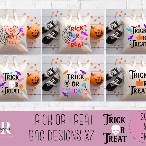 Trick or treat SVG bundle. 7 designs. Halloween bag svg. Trick or treat bag. Halloween svg.