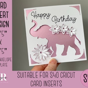 SVG: cartão de inserção de aniversário em 3D. Cartão de inserção Cricut S40. Cartão de aniversário svg. Cartão de aniversário quadrado. Modelo de cartão de aniversário e envelope.