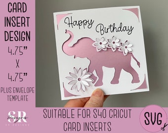 SVG: 3D Birthday insert card. Cricut S40 insert card. Birthday card svg. Square birthday card. Birthday card template and envelope.