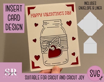 SVG: Valentine’s Day insert card. Cricut Joy friendly. Draw and cut card design. Envelope template included. Cricut Joy valentines card SVG