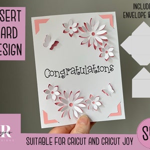 SVG: Felicitaciones insertar tarjeta. Cricut Alegría amigable. Dibuja y corta el diseño de la tarjeta. Plantilla de sobre incluida. Cricut Joy felicita la tarjeta SVG