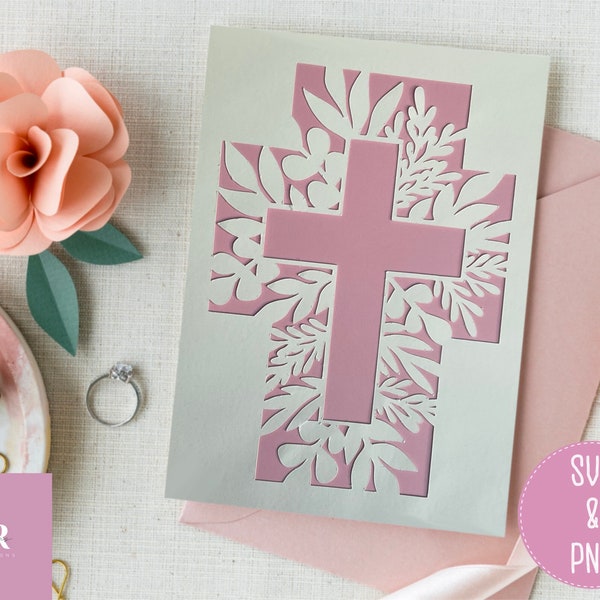 SVG: Cross card cut file. Christian card svg. Cross svg. Christening card svg. Wedding card svg. Christmas card svg. Card making. SVG. PNG.