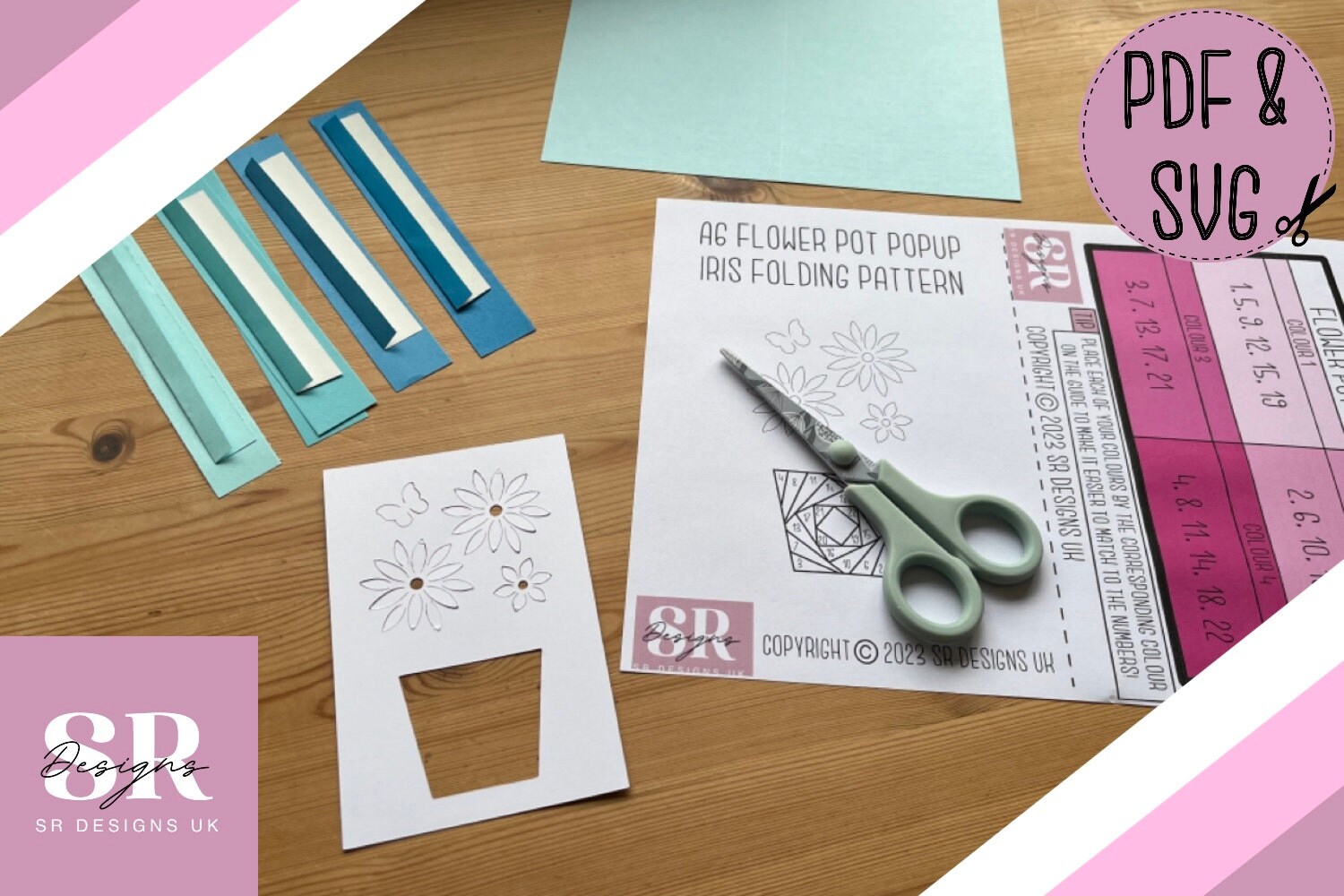 Flower Pot ‘popup’ Iris Folding Pattern Template PDF & SVG. Iris ...
