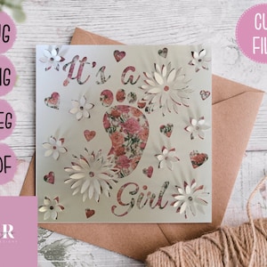 SVG: Archivo de corte emergente/3D 'Es una niña'. Anuncio de bebé. Tarjeta de baby shower. Tarjeta de niña. Tarjeta cricut. Es una tarjeta de niña. SVG/PNG/Jpeg/pdf