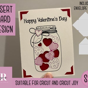 SVG: Valentijnsdag insteekkaart. Cricut Vreugde vriendelijk. Teken en knip kaartontwerp. Envelop sjabloon inbegrepen. Cricut Joy valentijnskaart SVG