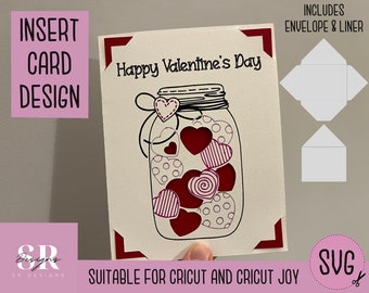 SVG: Valentine’s Day insert card. Cricut Joy friendly. Draw and cut card design. Envelope template included. Cricut Joy valentines card SVG