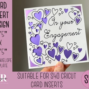 SVG : Carte d’insertion d’engagement. Carte d’insertion Cricut S40. Sur votre carte de fiançailles svg. Carte de fiançailles carrée. modèle de carte et enveloppe.