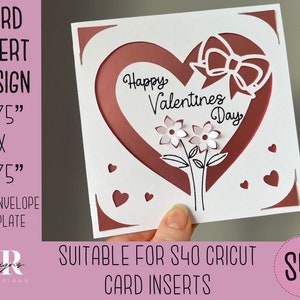 SVG: Valentijnskaart invoegen. Cricut S40 insteekkaart. Valentijnskaart svg. Vierkante Valentijnskaart. Valentijnskaart sjabloon en envelop.