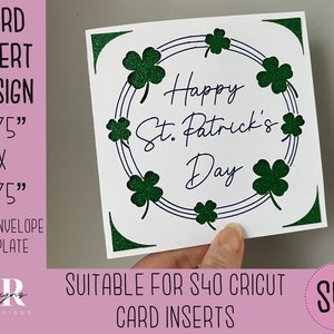 SVG: Tarjeta de inserción del día de San Patricio. Tarjeta de inserción Cricut S40. Tarjeta de San Patricio svg. Tarjeta cuadrada. Plantilla y sobre de tarjeta de San Patricio.