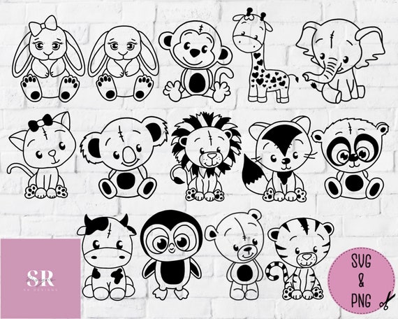 Cute animal SVG/PNG bundle. 14 images. Vinyl cutting. Personalised baby clothing. Nursery decor.
