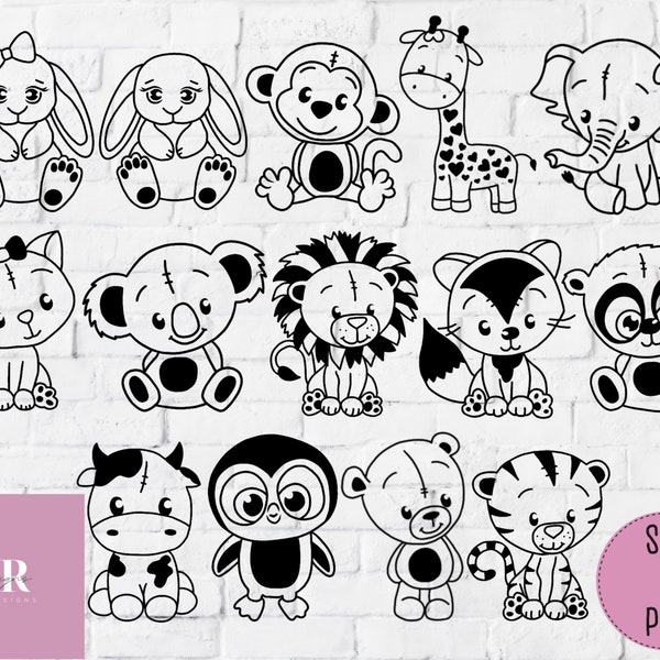 Cute animal SVG/PNG bundle. 14 images. Vinyl cutting. Personalised baby clothing. Nursery decor.