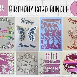 SVG: 3D/ ‘pop up’ Birthday card bundle. Birthday svg bundle. Card bundle. Happy birthday. Pop up card. Pop up flowers. 3D butterfly. SVG/PNG